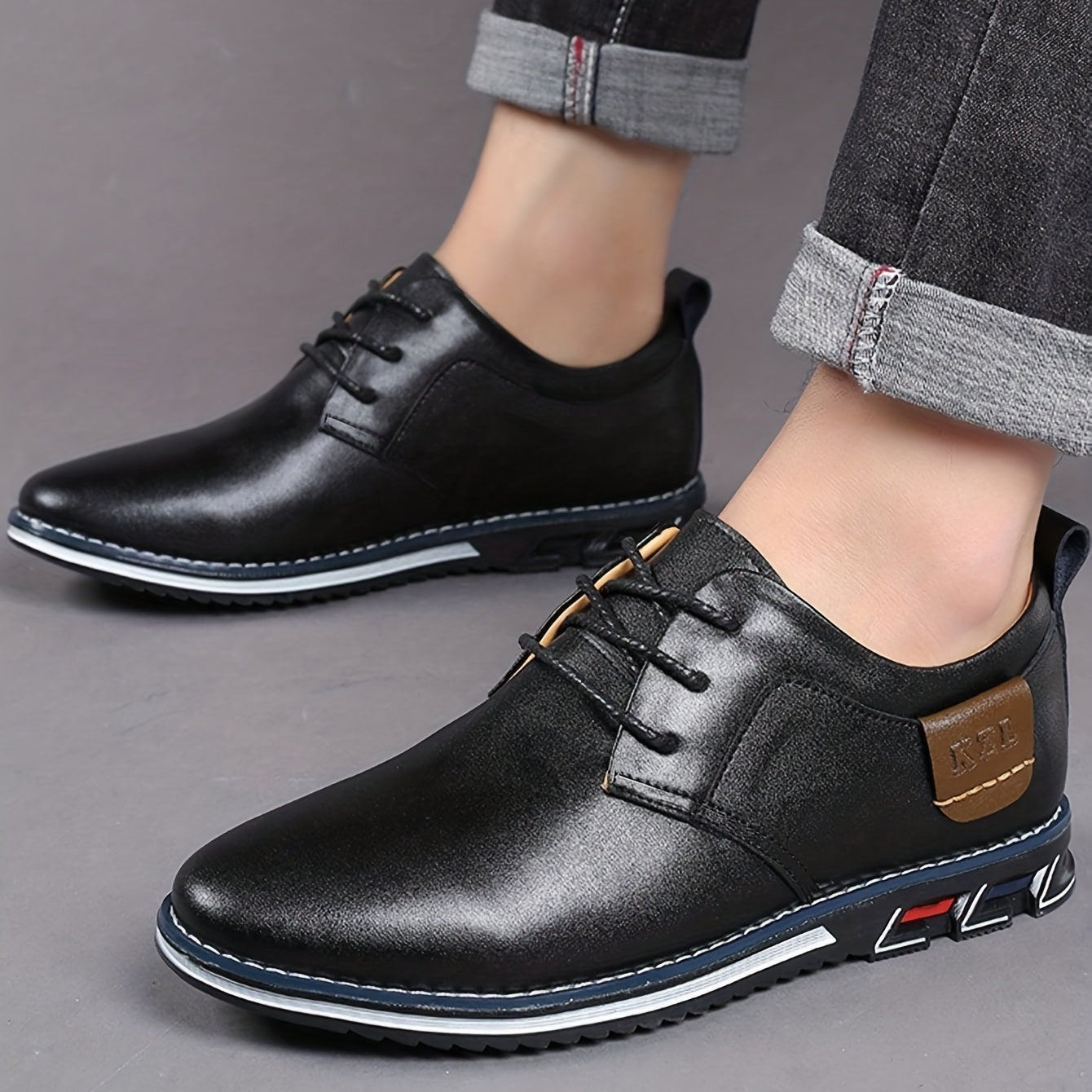 Men's Casual Business Breathable Walking Shoes Comfy Lace Up PU Shoes