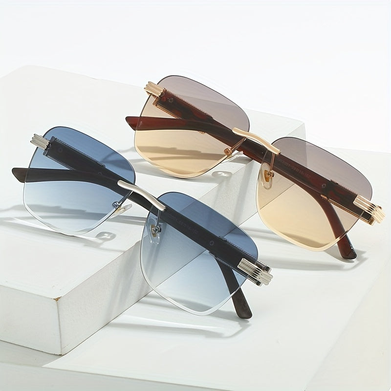 Ombre Lens Rimless Sunglasses Metal Leopard Decor UV400