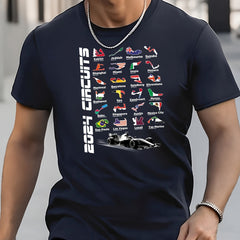 Racing Car Flag Print Men's Street Style T-shirt for Summer