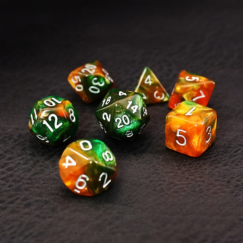 7pc Yellow & Green Star Dice Set for MTG RPG Board Games