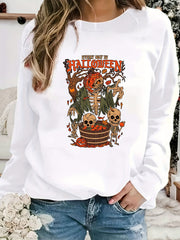 Halloween Skull Print Sweatshirt Women's Clothing