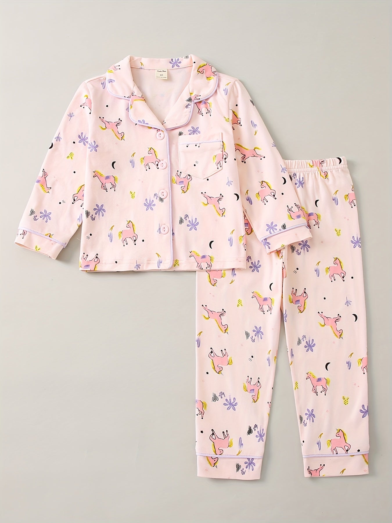 Girls 2pcs Unicorn Print Pajama Set