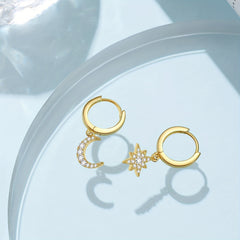 Star & Moon Drop Earrings, Golden Jewelry