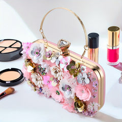 Floral Rhinestone Clutch Purse Chain Shoulder Bag