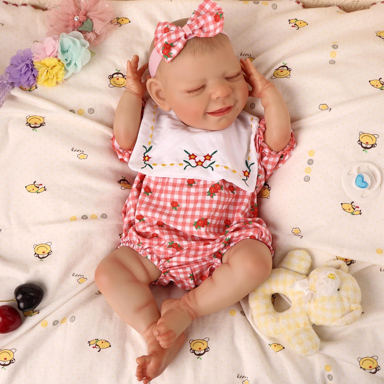 20'' Bebe Reborn Baby Doll Lifelike Sleeping Newborn Red Plaid Jumpsuit
