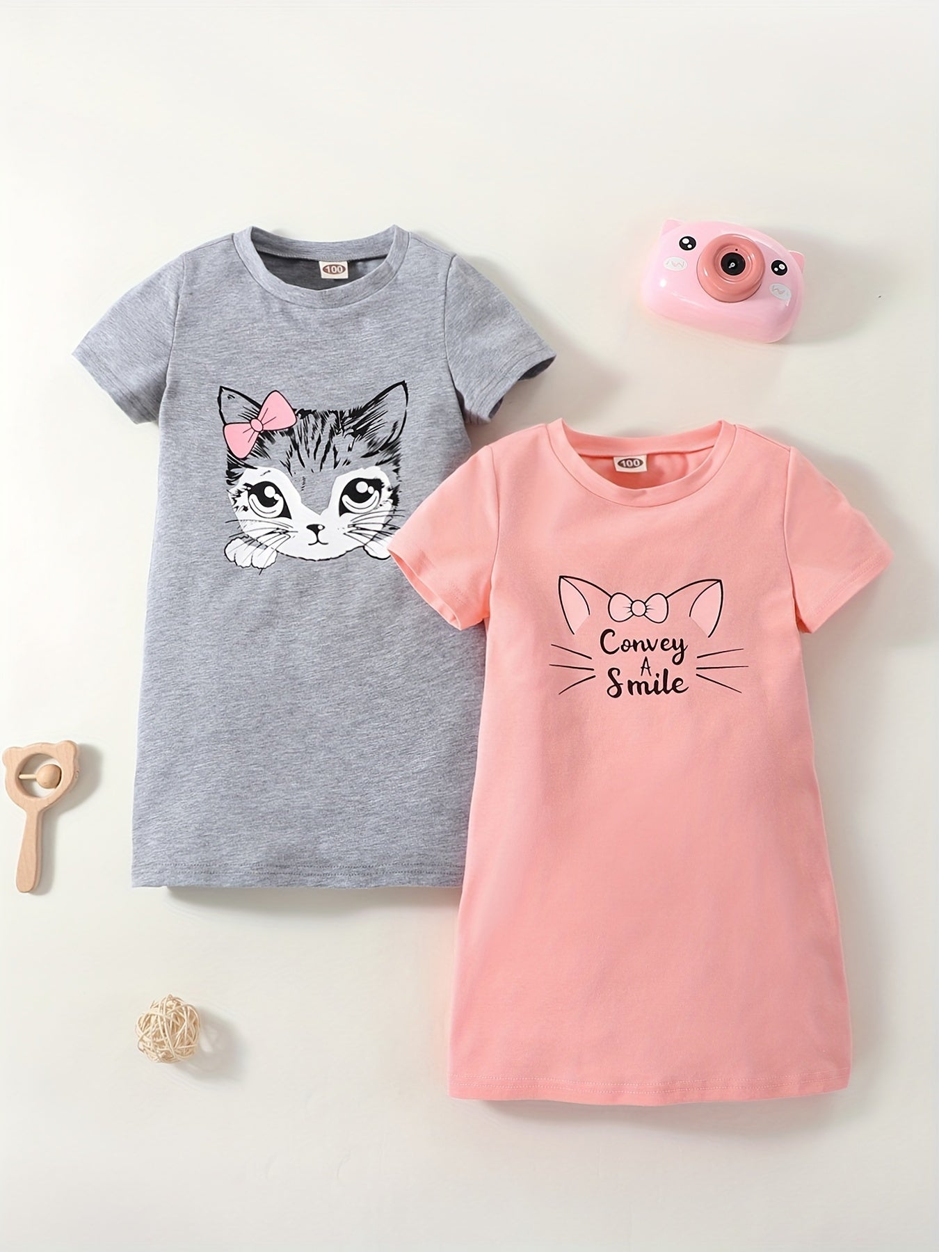 Toddler Girls Cat Graphic Cotton T-Shirt Dress Set