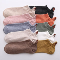 10 Pairs Soft Ankle Socks Teddy Bear Embroidered Cotton Solid Women's Stockings