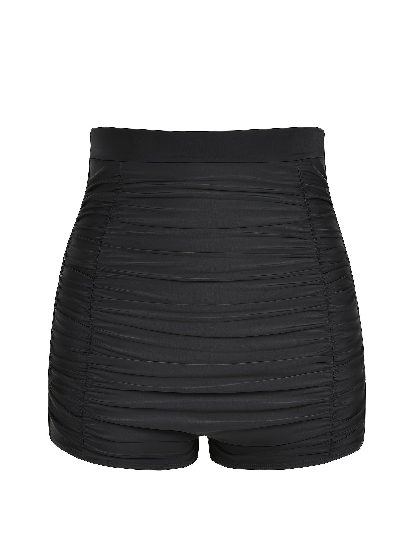 Solid Ruched High Rise Swimwear Shorts