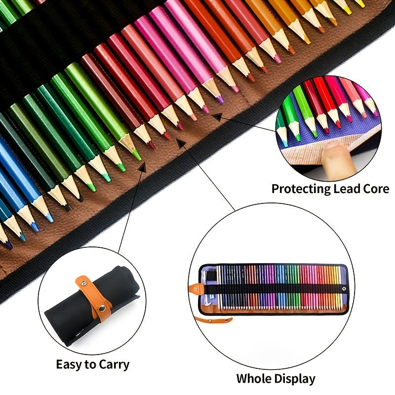 50 Colored Pencils Set with Canvas Wrap for Drawing