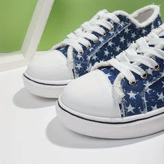 Women's Star Pattern Canvas Shoes Lace Up Low Top Flat Sneakers