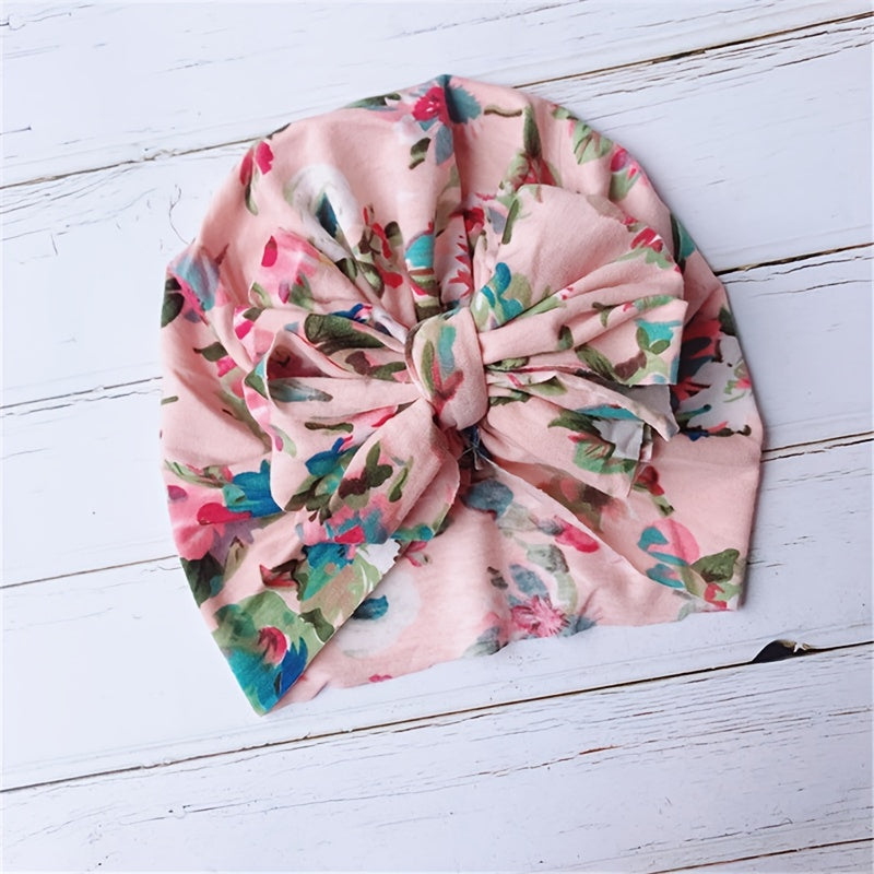 Baby Girls Thermal Bow Hat Star Print Soft Turban Hats