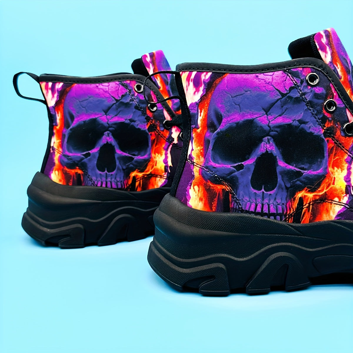 Skull & Flame High Top Canvas Skate Shoes
