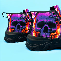 Skull & Flame High Top Canvas Skate Shoes