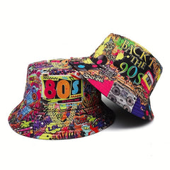 Vintage Reversible Graffiti Bucket Hat Hip Hop Fisherman Cap