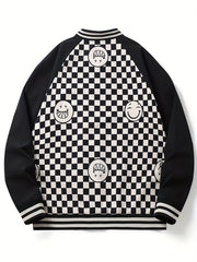 Smiling Face Plaid Jacket Men's Zip Up Coat
