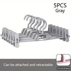 5pcs Retractable Trouser Rack Stacked Trousers Hanger Skirt Clip