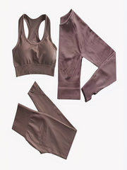 3pcs Solid Sports Suits Sports Bra & Top & Leggings Women's Activewear