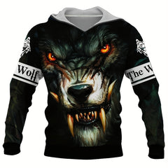 Wolf 3D Print Hoodie Men Comfy Loose Hooded Pullover Autumn Winter
