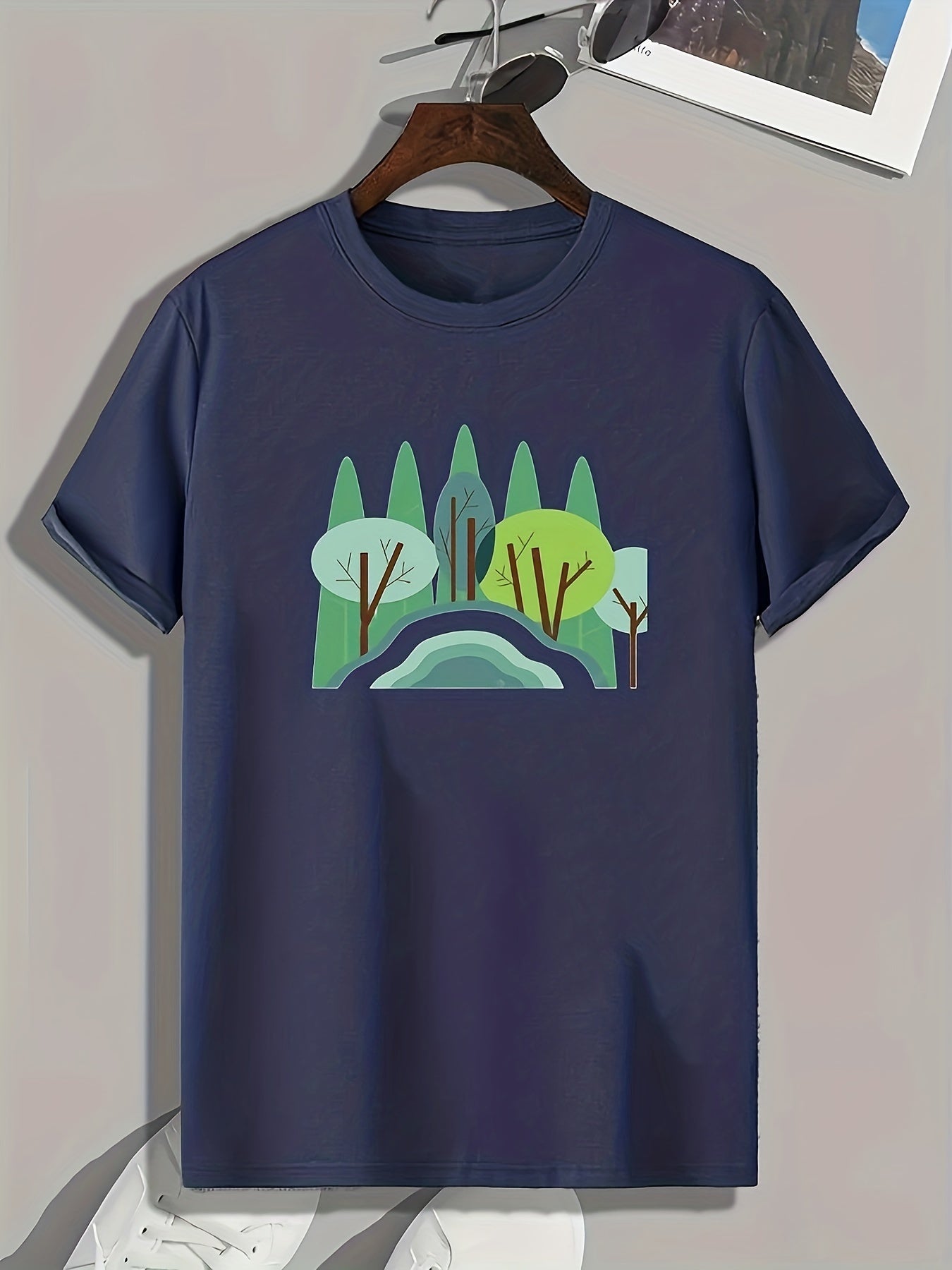 Cartoon Style Forest Pattern Print Men's Sports T-shirt