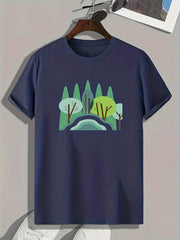 Cartoon Style Forest Pattern Print Men's Sports T-shirt