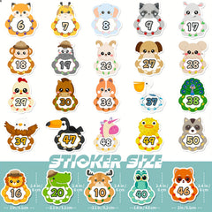 50PCS Cartoon Animal Baby Number Stickers Educational Decals