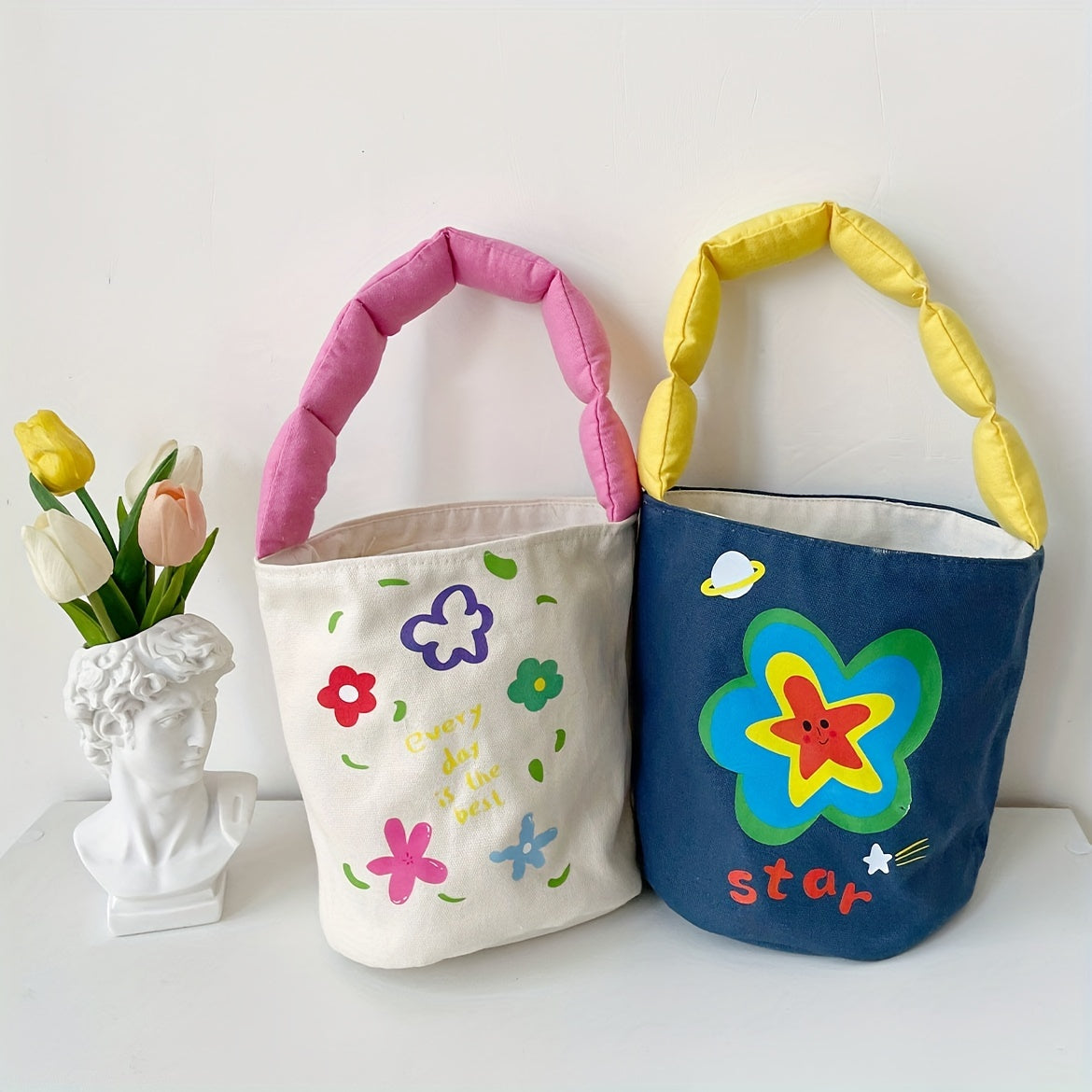 Portable Flower Bucket Bag Casual Large Capacity Handbag