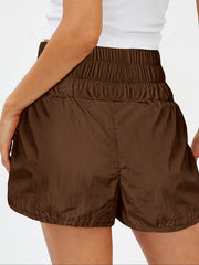 Shirred Waist Solid Shorts Casual Versatile Workout Summer Shorts