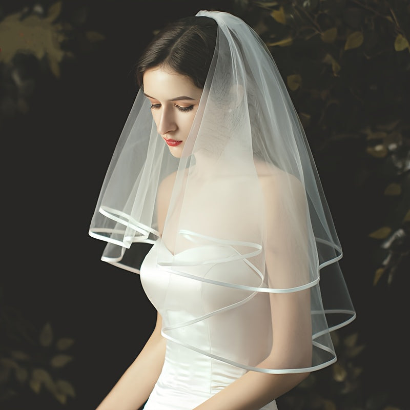 Vintage Double Layer Satin Wedding Veil with Hair Comb