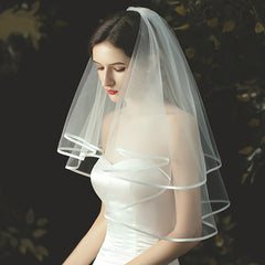 Vintage Double Layer Satin Wedding Veil with Hair Comb