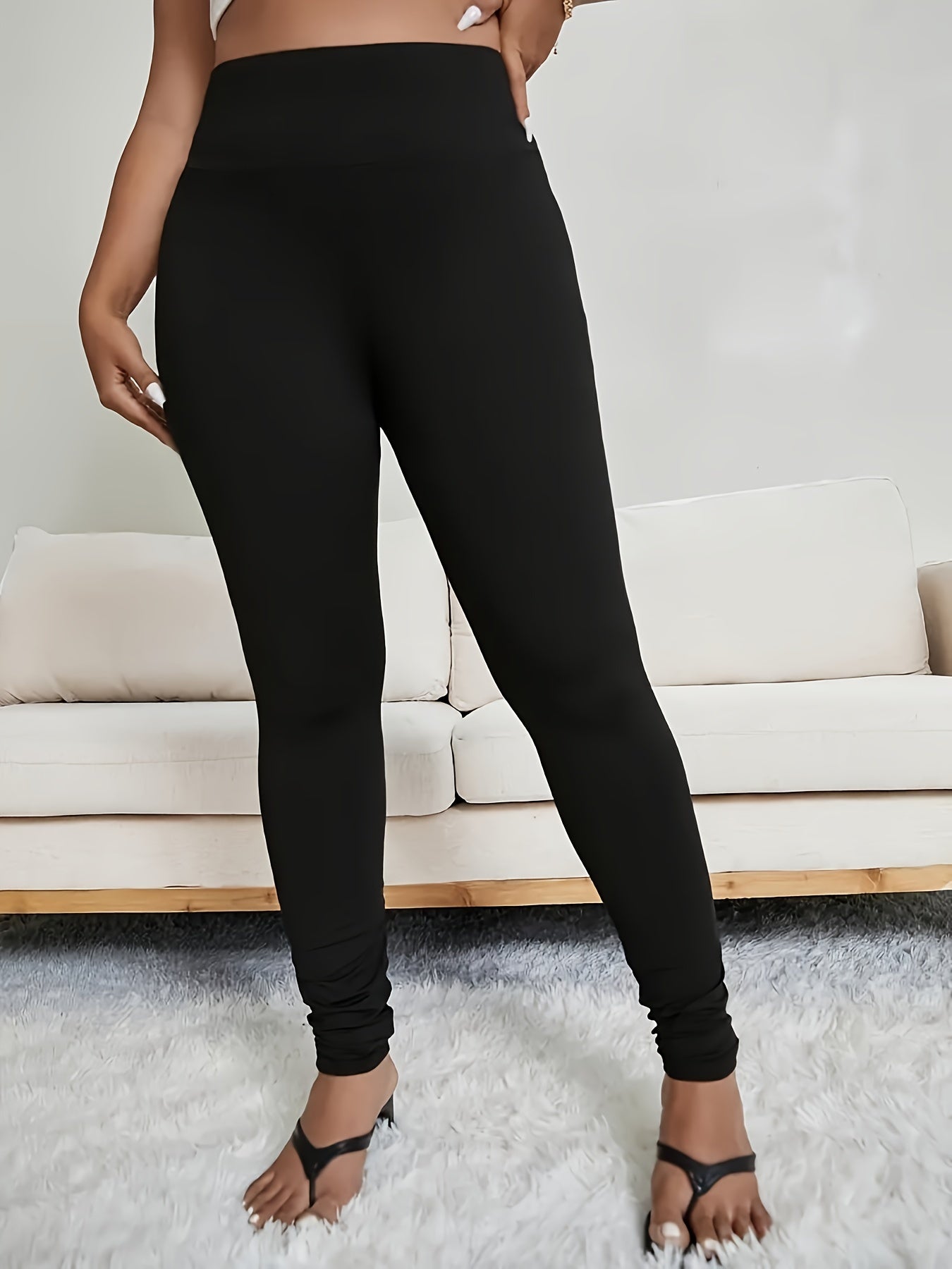 Casual Leggings Women's Plus Solid Liner Fleece Wideband Waist