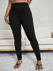 Casual Leggings Women's Plus Solid Liner Fleece Wideband Waist