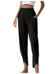High Waist Patched Pockets Pants Casual Loose Spring Summer Womens