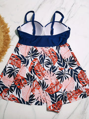 Contrast Leaf Print Tankini Set