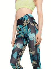 Leaf Printed Yoga Leggings for Women