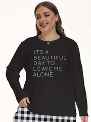 Women's Slogan Print Pajama Top Long Sleeve Round Neck Loungewear