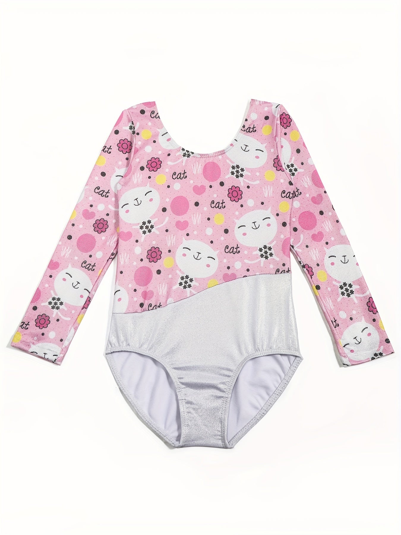 Girl's Cartoon Cat Gymnastics Long Sleeve Leotard