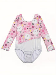 Girl's Cartoon Cat Gymnastics Long Sleeve Leotard