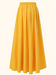 Solid Elastic High Rise Maxi Skirt With Pockets