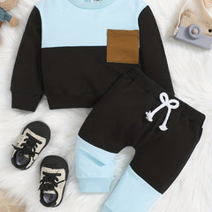 Baby Boys Block Long Sleeve Top Pants Set Fall Winter Outfit