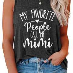 Women's Plus Size Slogan Print Round Neck Tank Top