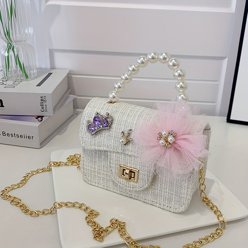Girls Princess Messenger Bag Mini Crossbody Purse Faux Pearl Handle