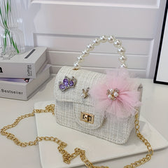 Girls Princess Messenger Bag Mini Crossbody Purse Faux Pearl Handle