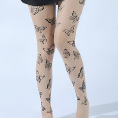 Butterfly Pattern High Waist Pantyhose Semi Sheer Stockings