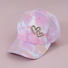 Girls Rhinestone Heart Decor Tie Dye Gradient Baseball Cap Sun Protection Hat