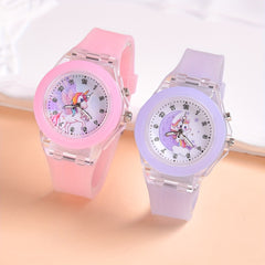 Set of 2 Student LED Luminous Watches with Cartoon Animal Patterns for Girls