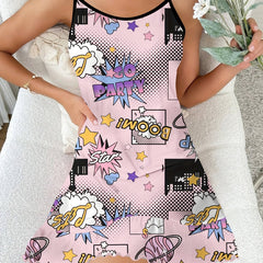 Letter Print Nightdress Spaghetti Strap Sleep Dress Women's Sleepwear