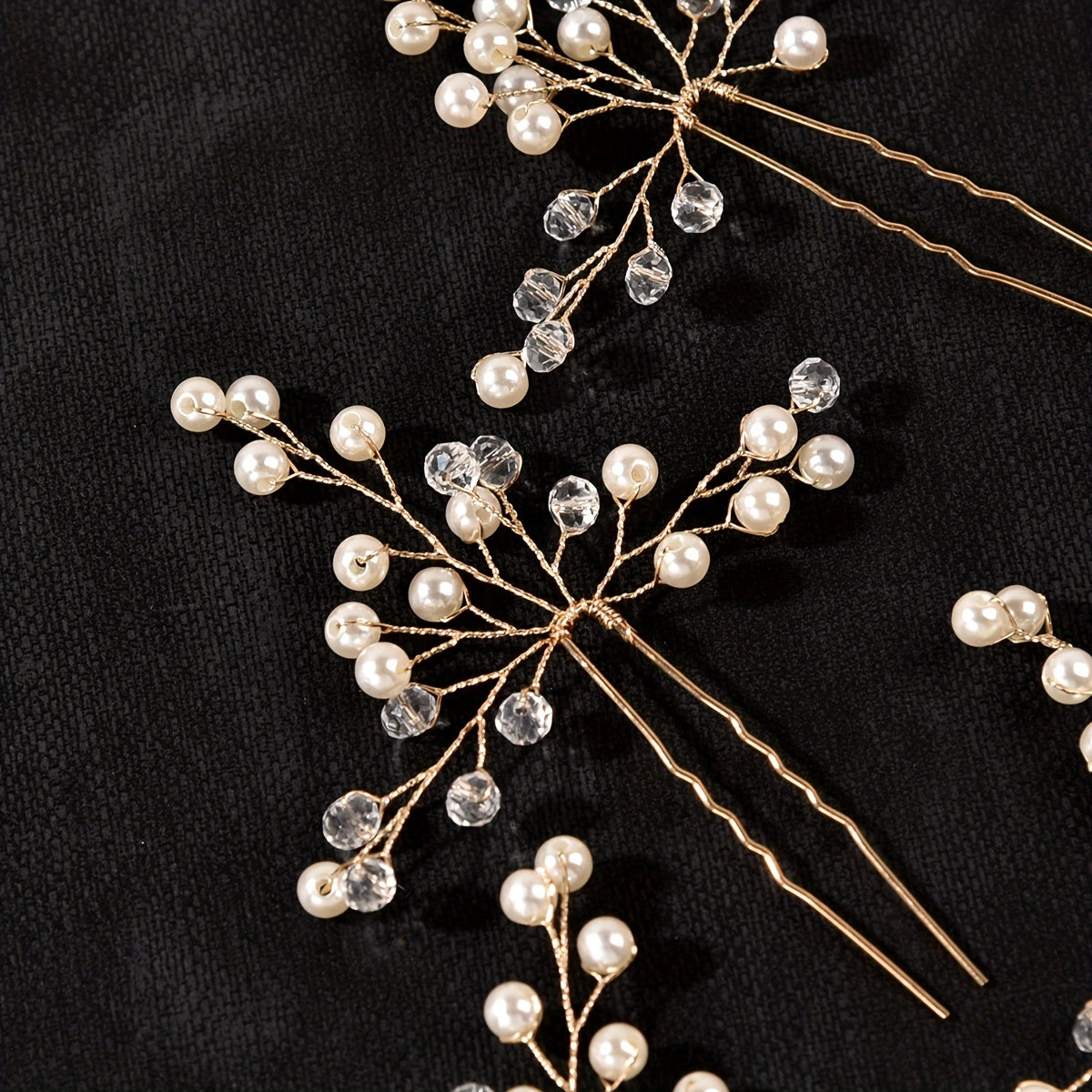 4pcs Wedding Hairpin Bridal Hair Accessories Faux Pearl Crystal U shaped