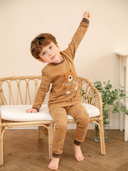 Boys Bear Print Long Sleeve Top & Trousers Cotton Pajamas Set