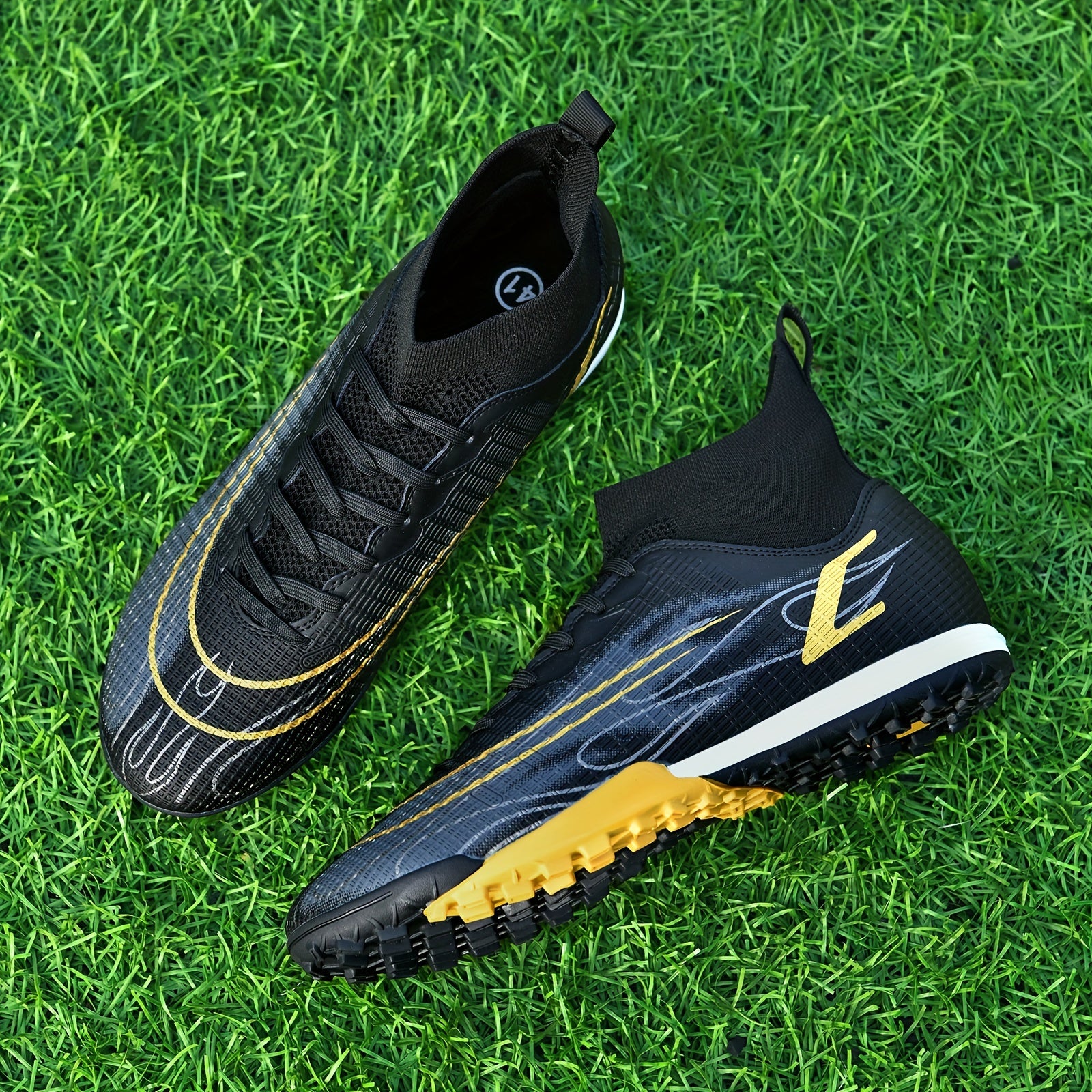 Boy's High Top Turf Football Boots Lace Up TF Soccer Cleats