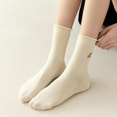 5 Pairs Fruit Print Socks Ruffle Curling Stockings